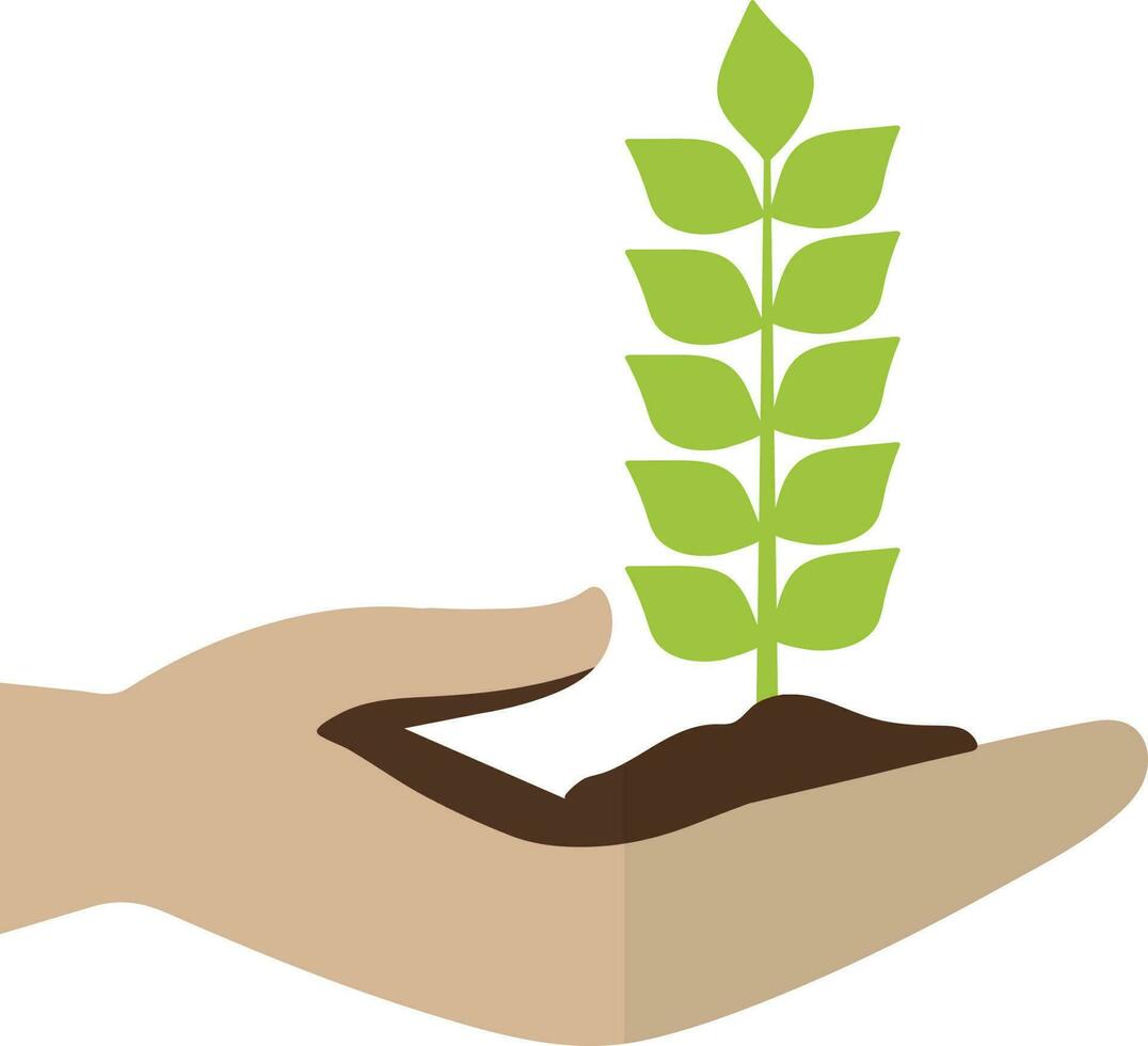 Organic plant icon in hand for growth concept in half shadow. vector