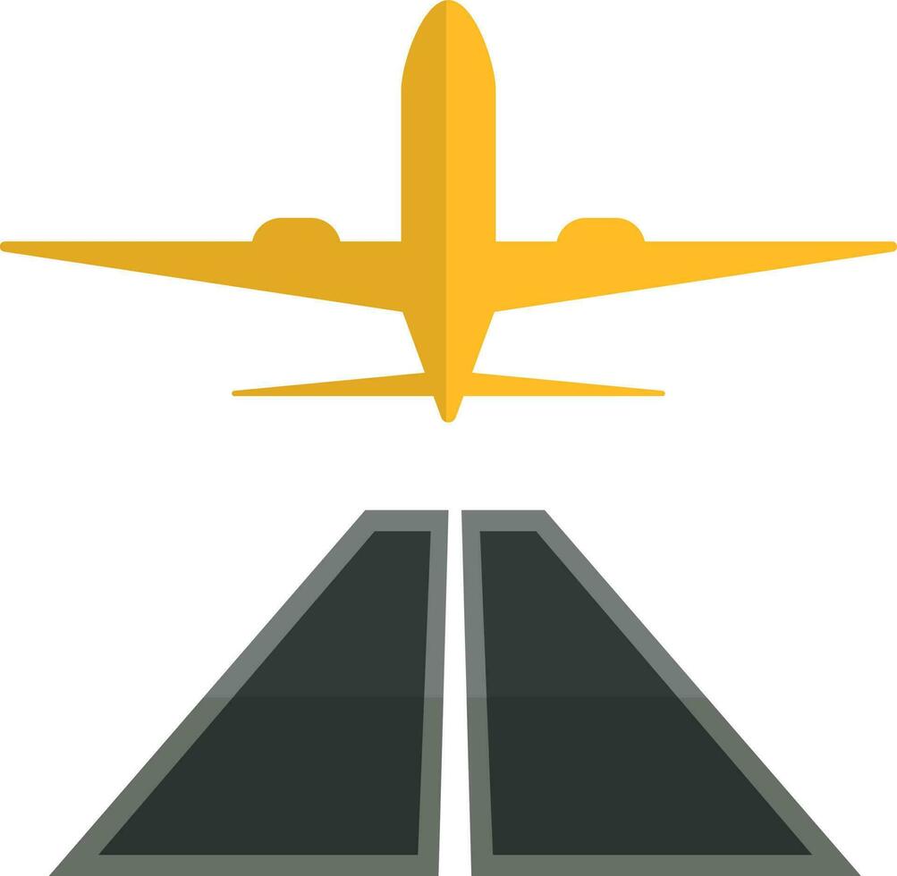 Illustration of airplane takeoff from runway in half shadow. vector