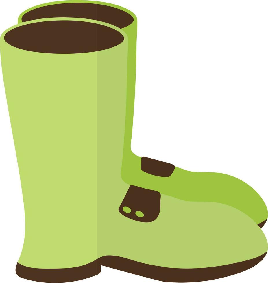 Green color of garden boots icon in half shadow. vector
