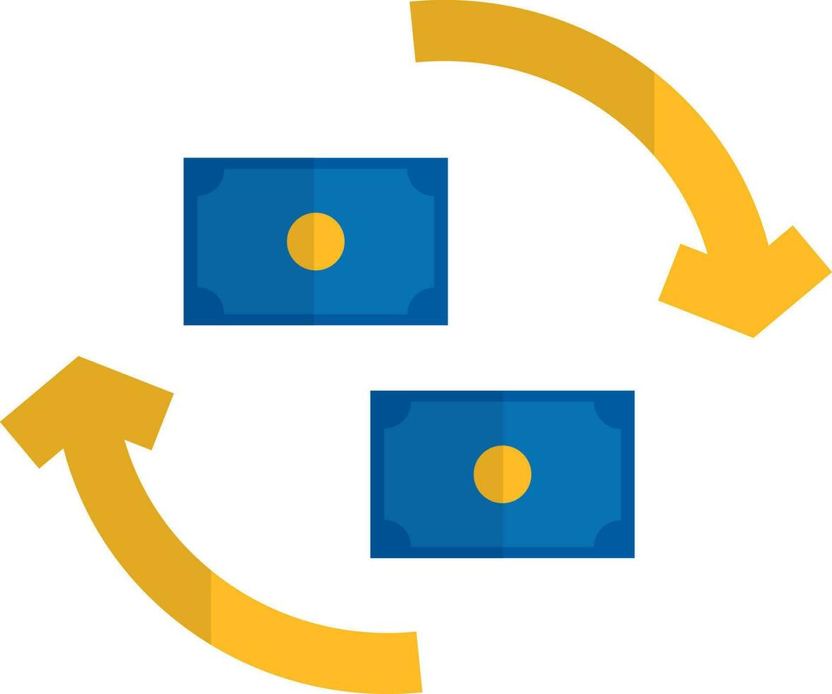 Icon of currency exchange in yellow and blue color. vector