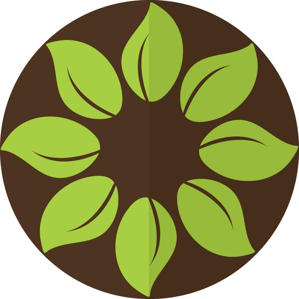 Icon of green leaf on circular background in half shadow. vector