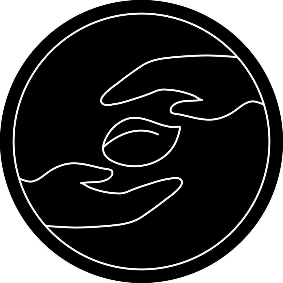 Ecology field icon with seed on hand in circular and black style. vector