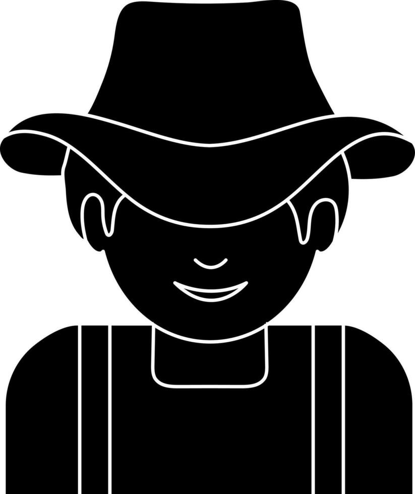 Character of man in farmer with wearing hat in black style. vector