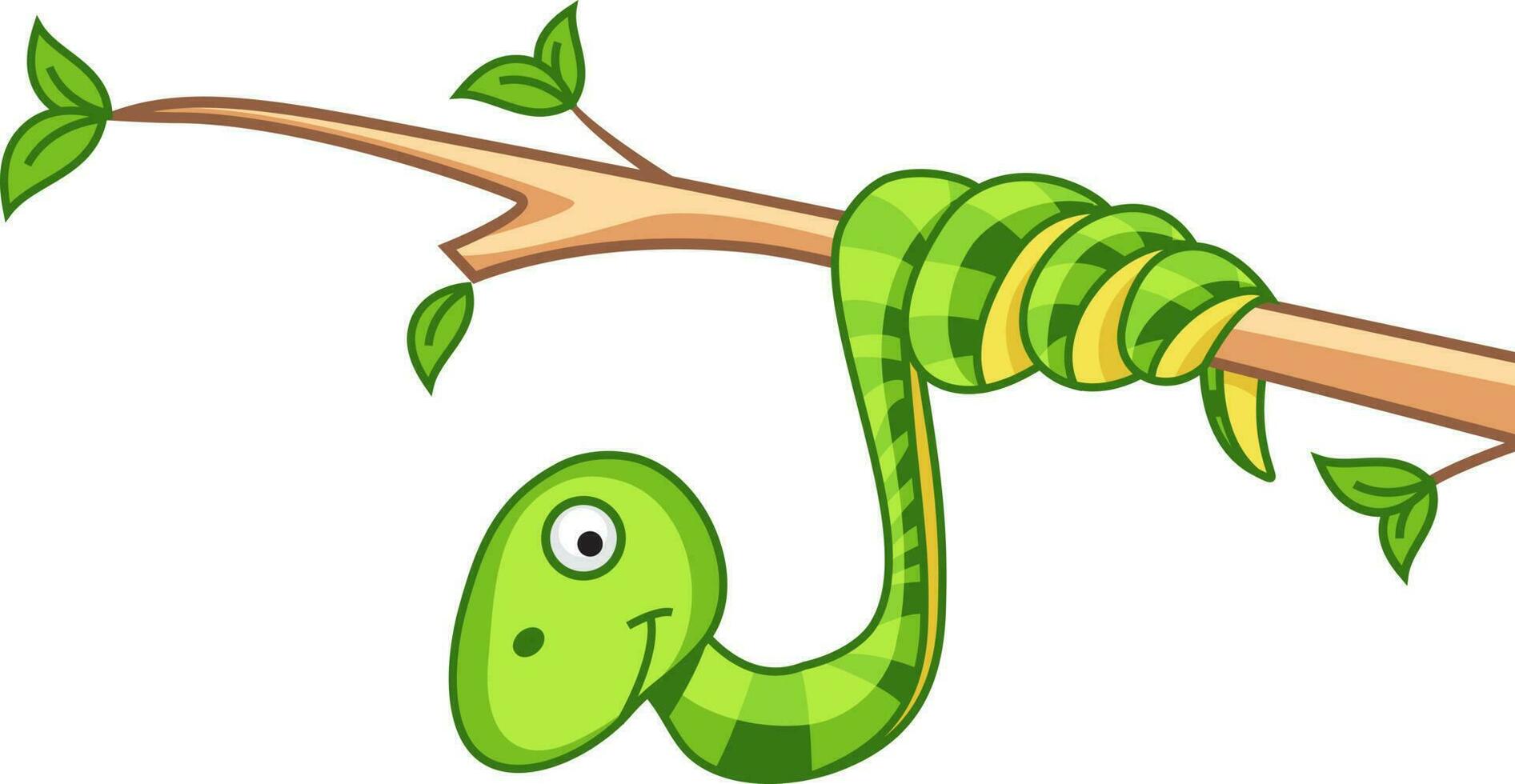 Cartoon character of snake on tree branch. vector
