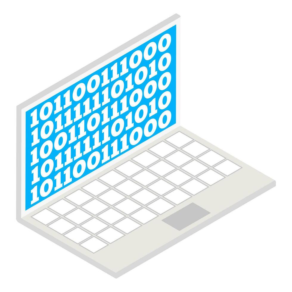 Binary digits on laptop screen icon in 3d style. 24284280 Vector Art at ...