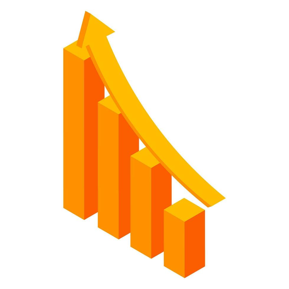 3D growing bar graph in orange color. vector