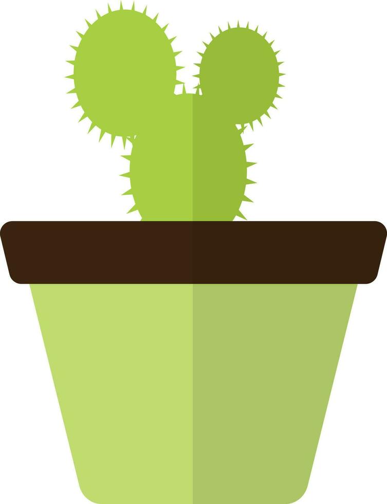 Green color of pot icon with cactus plant in half shadow. vector