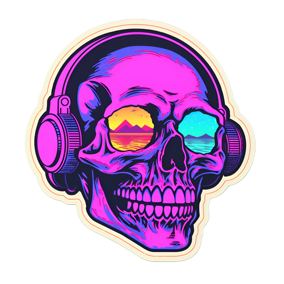 crânio retrowave anos 80 clipart ai gerado png