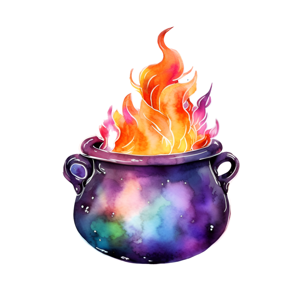 Flame Cauldron Halloween Watercolor Clipart png