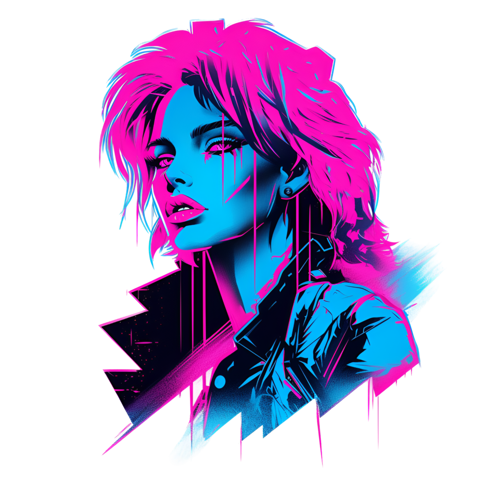 retrowave kvinna 80s ClipArt ai genererad png