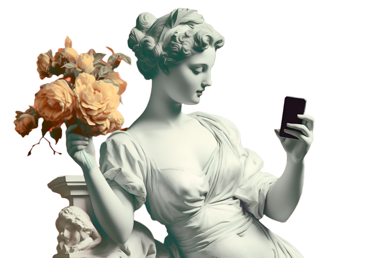 ancien femme téléphone portable statue clipart ai généré png