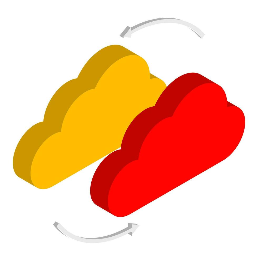 3d cloud transfer or exchange icon in yellow and red color. vector