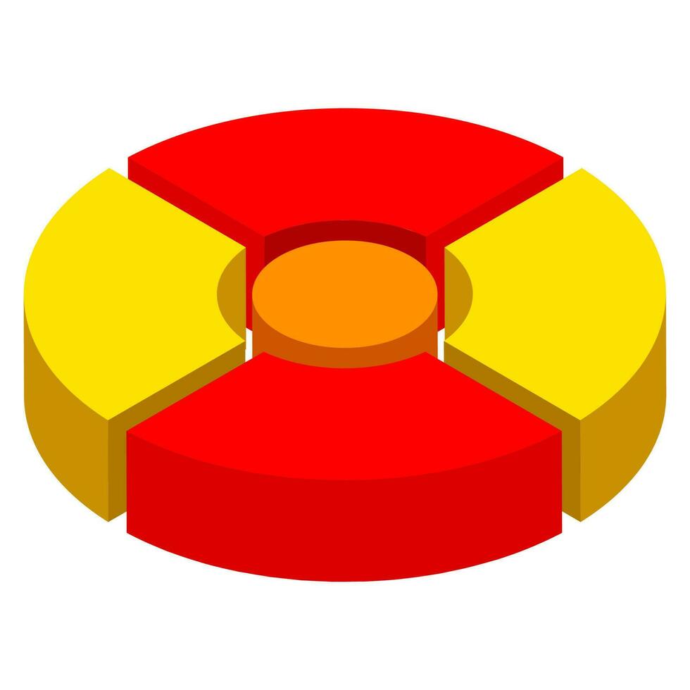 3D pie chart icon in yellow and orange color. vector