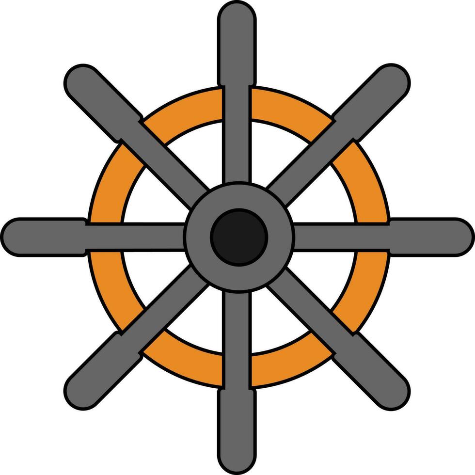 Illustration of ship steering wheel in orange and grey color. vector