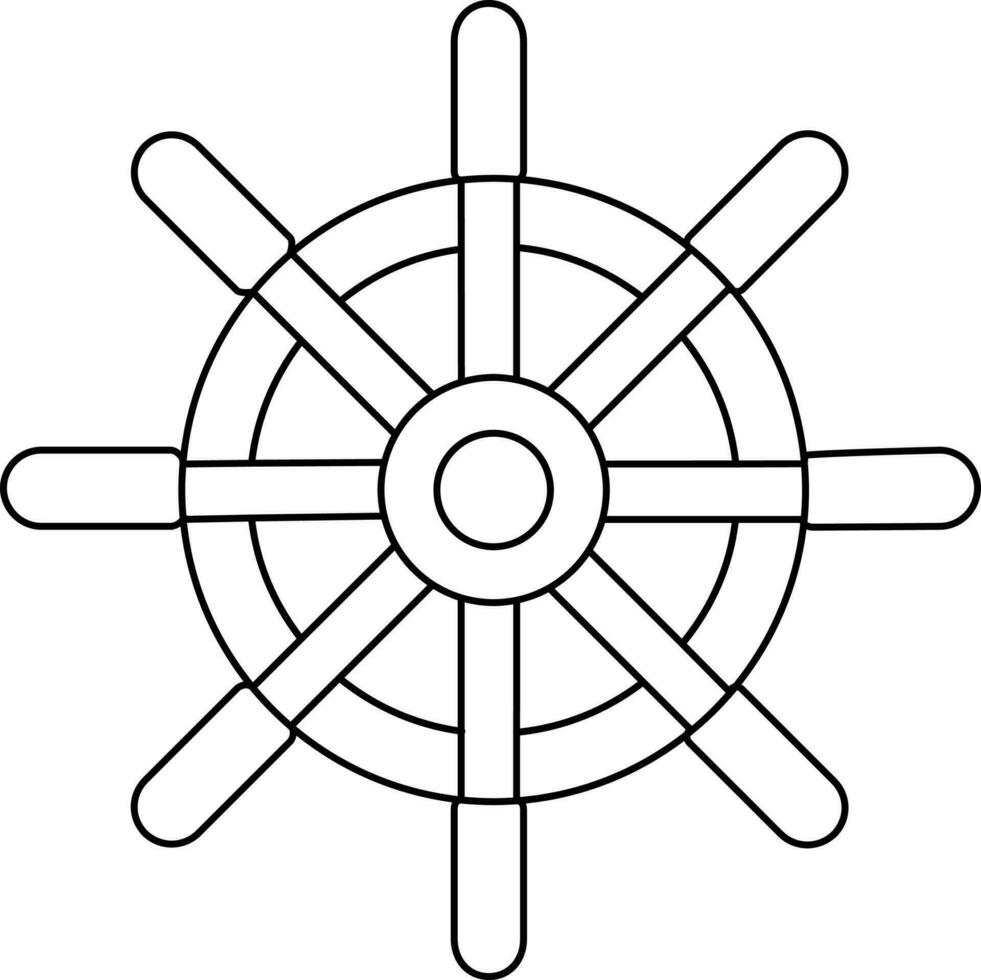 Black line art illustrtion of a ship steering. vector