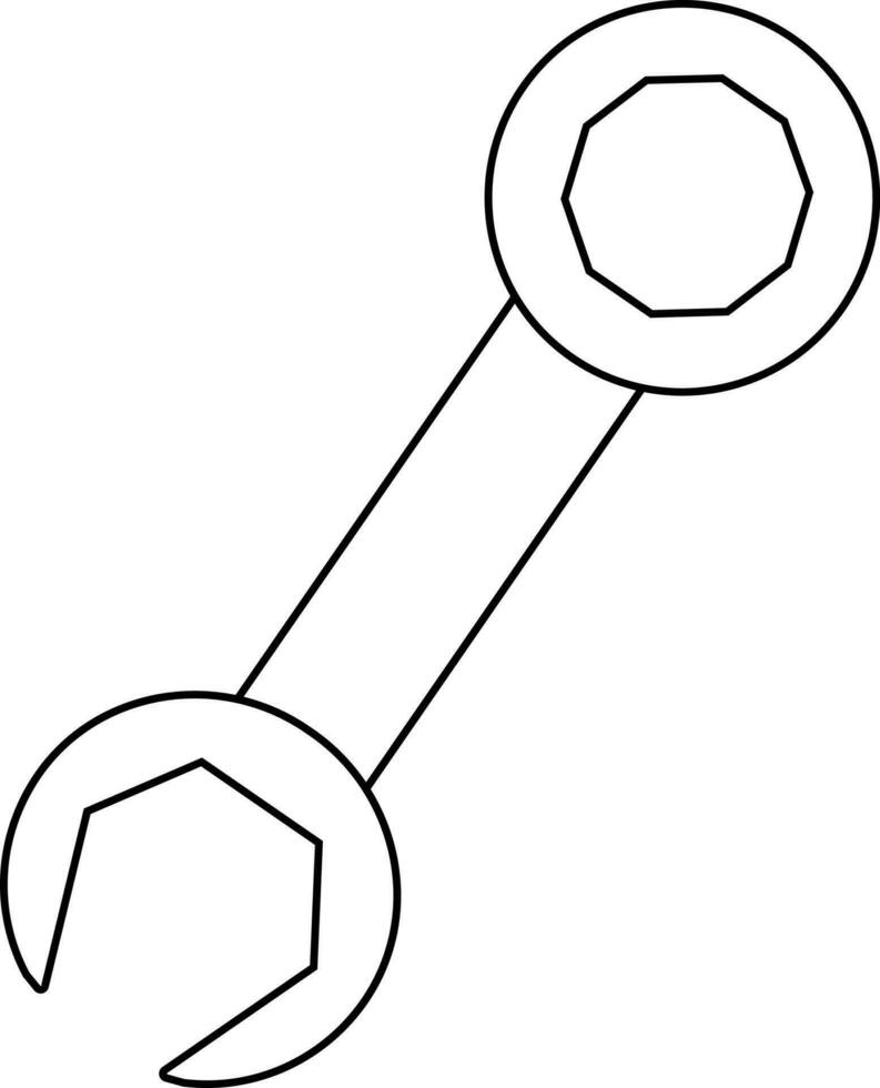 Isolated wrench in black line art. vector