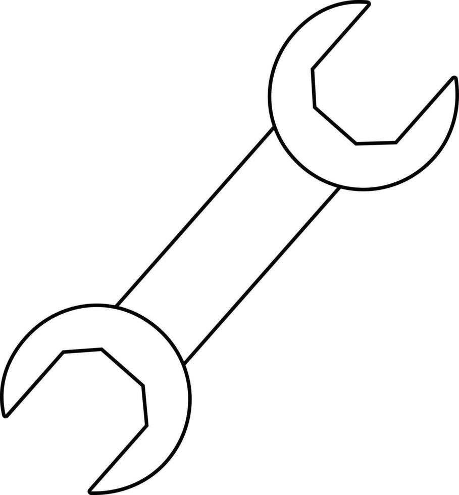 Black line art illustration of a wrench in flat style. vector