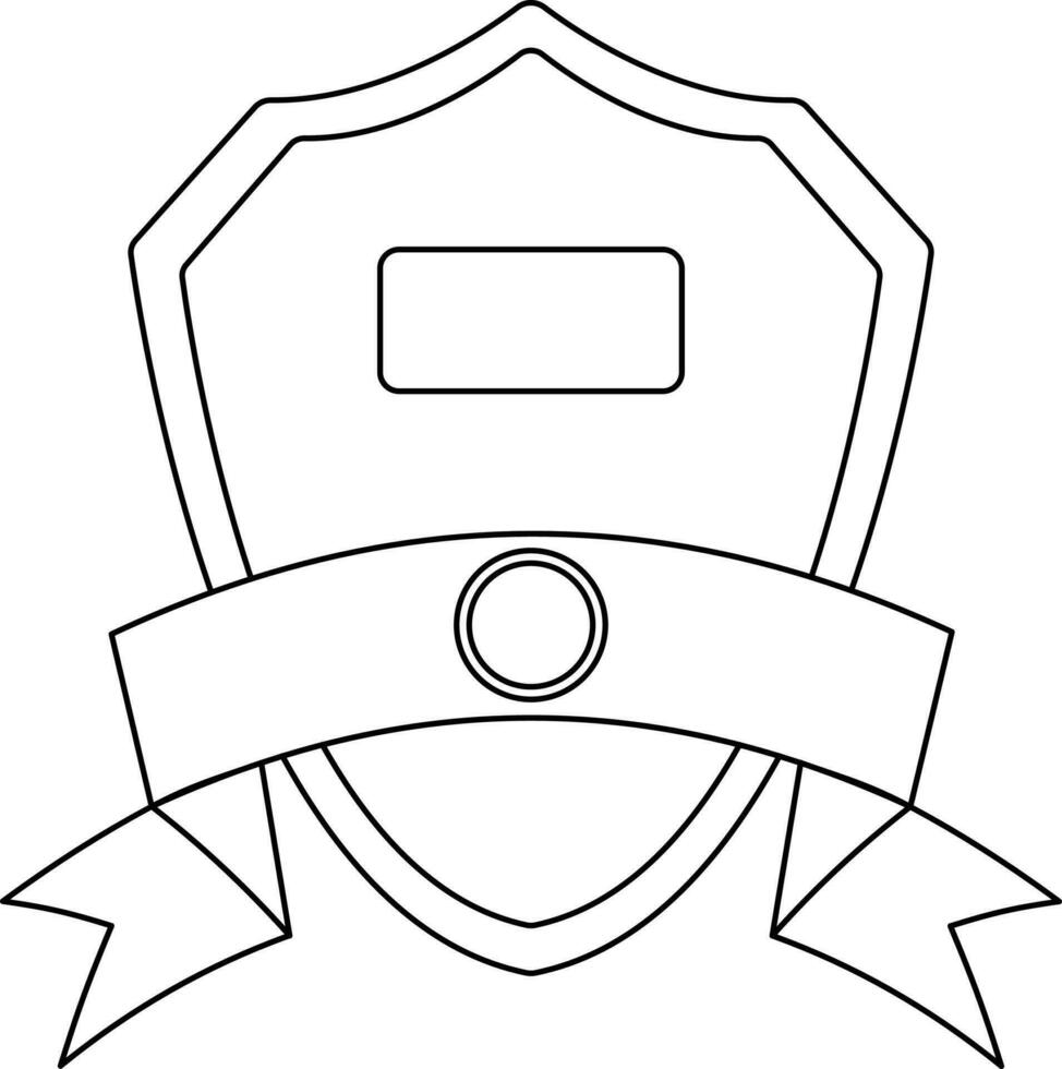 Line art shield badge with blank ribbon. vector