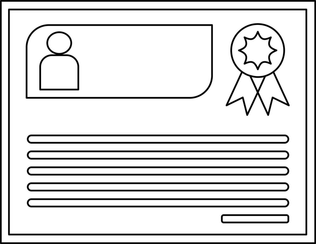 Line art blank award certificate with badge. vector