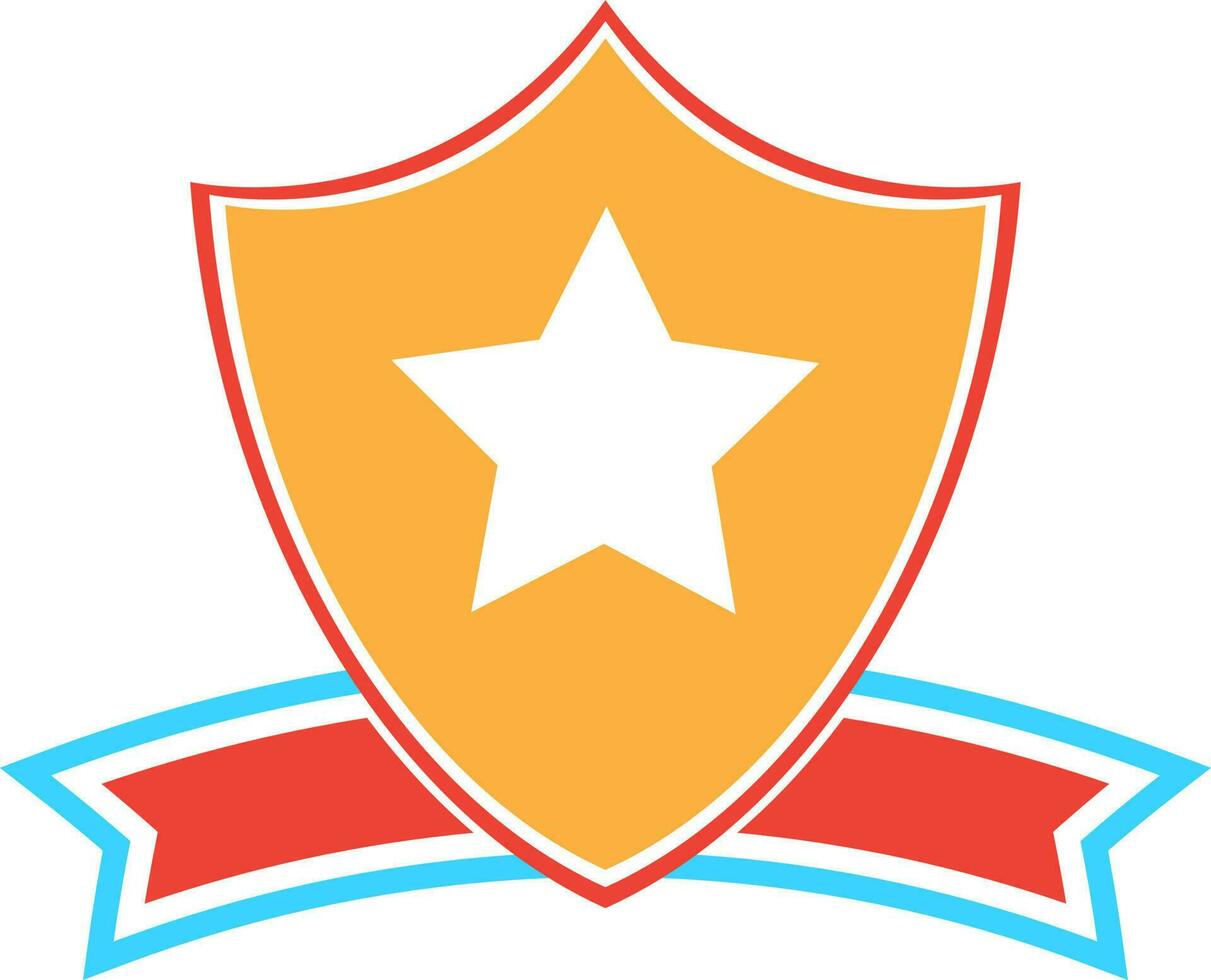 Star decorated shield badge with blank ribbon. vector