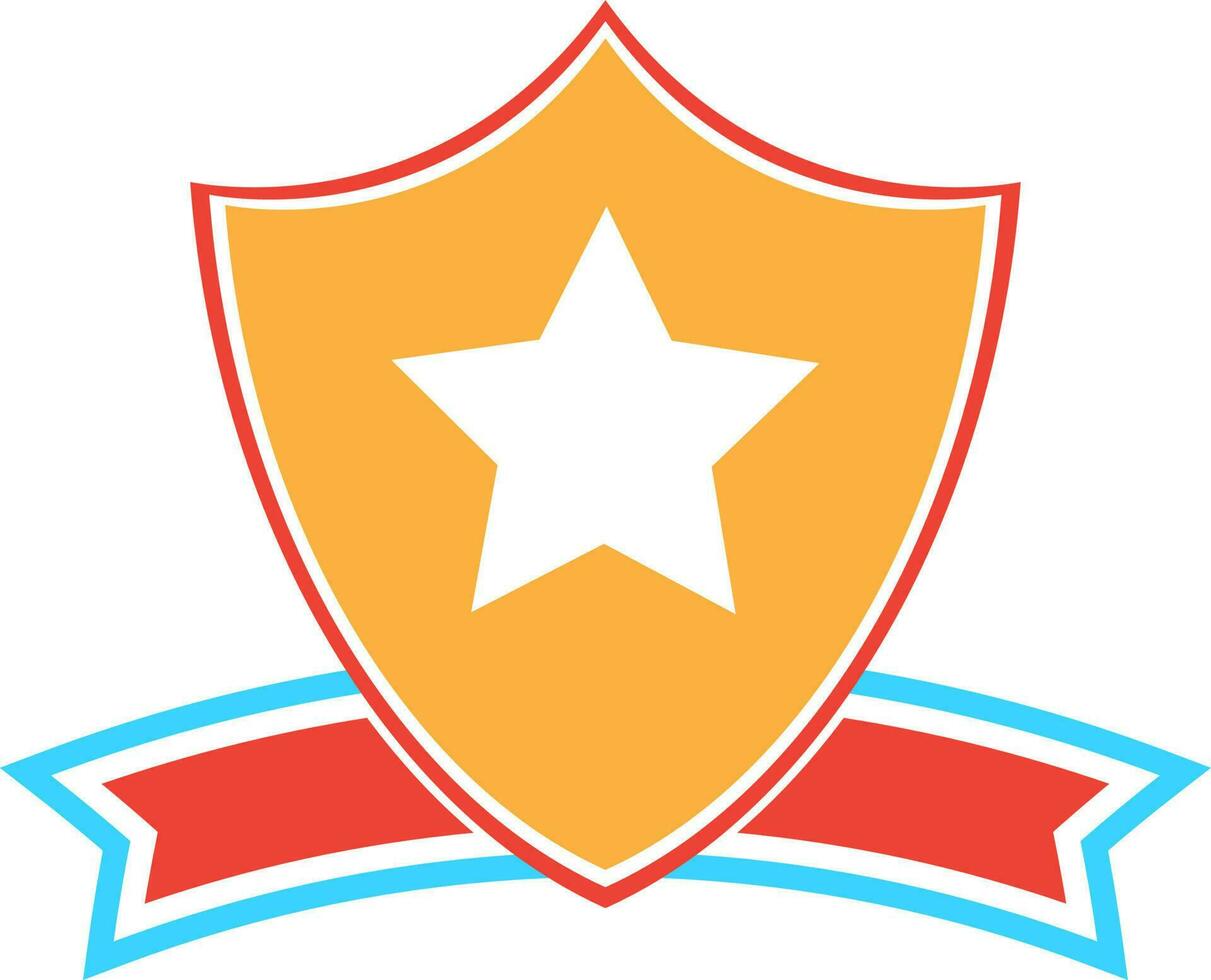 Star decorated shield badge with blank ribbon. vector