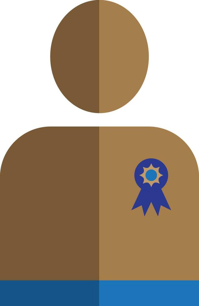 Character of faceless man wearing blue medal. vector