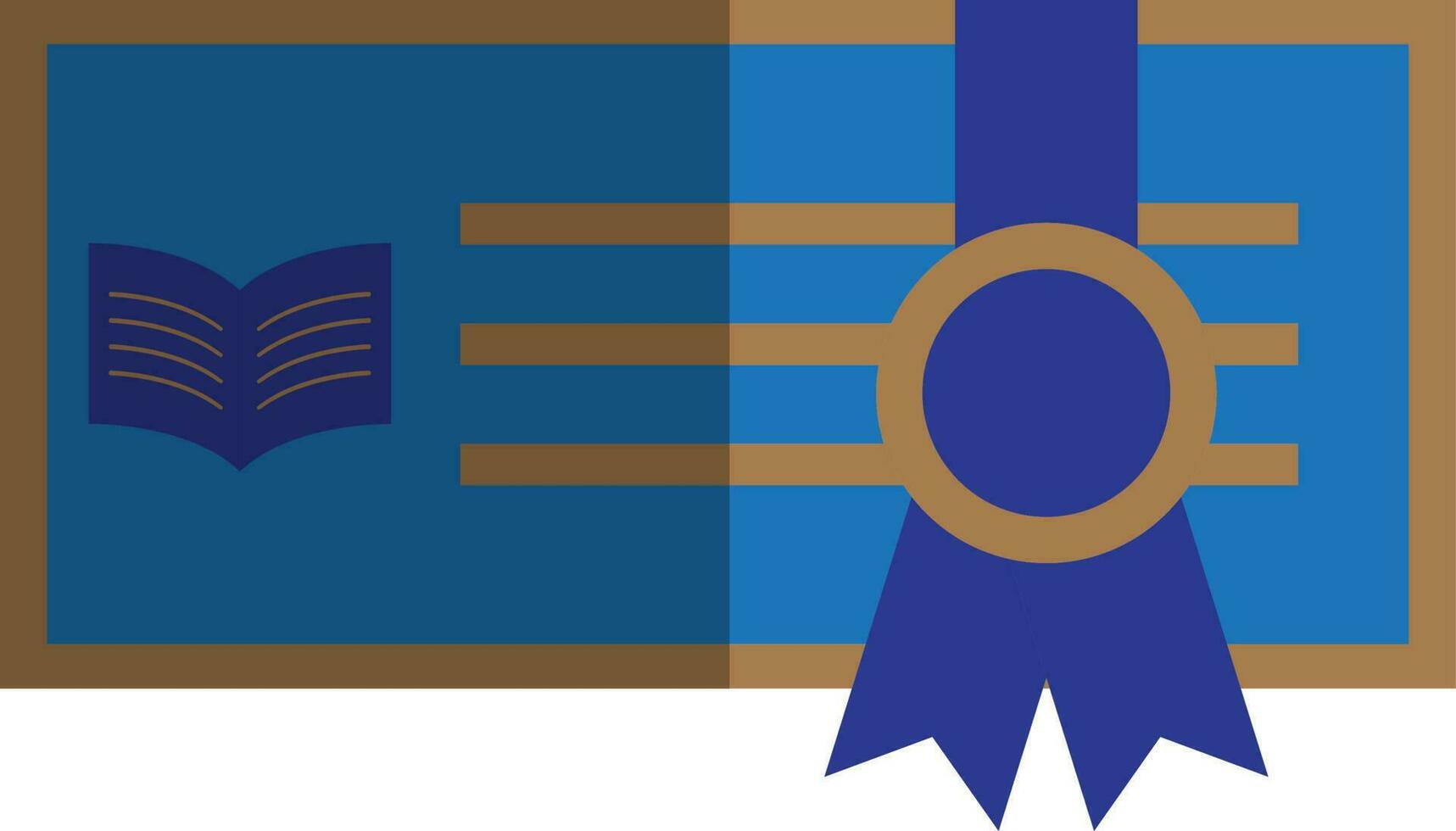 Ribbon decorated blank blue certificate in shadow shape. vector