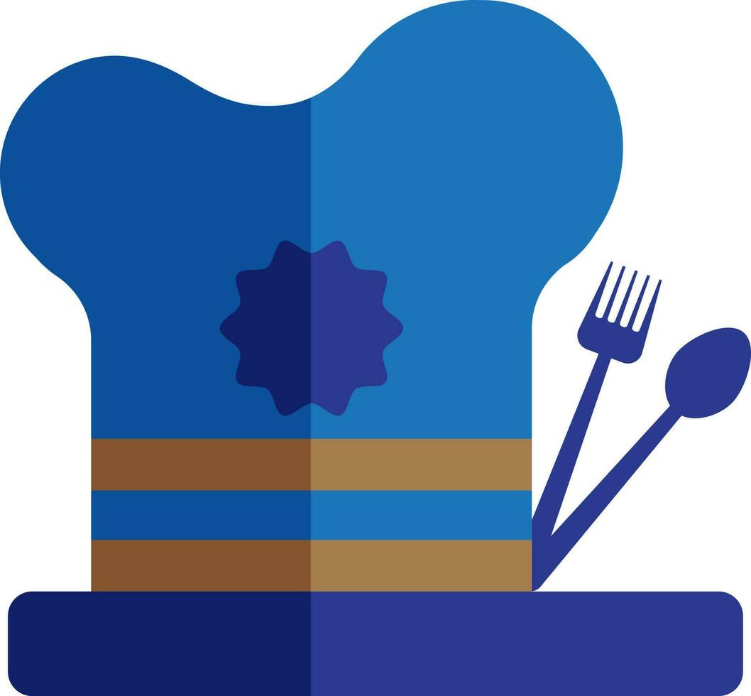 Blue chef hat with spoon and fork. vector