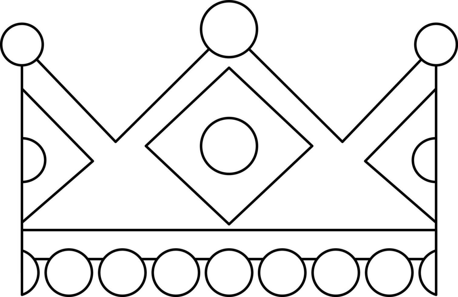 Decorated crown in black line art. vector