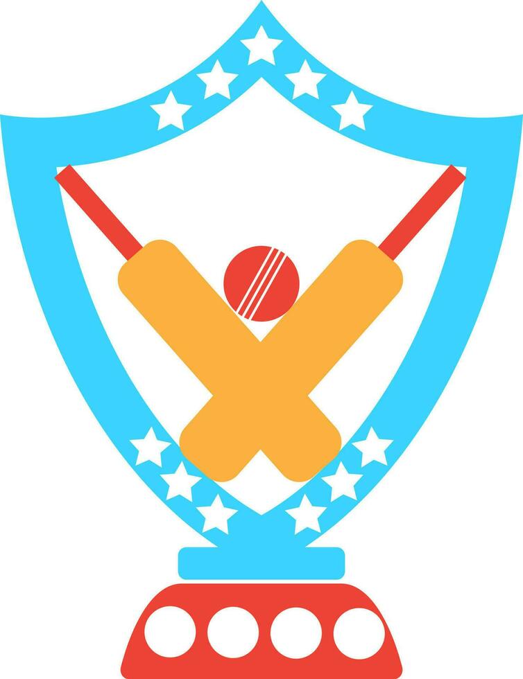 Cross bats and ball in stars decorated shield award. vector