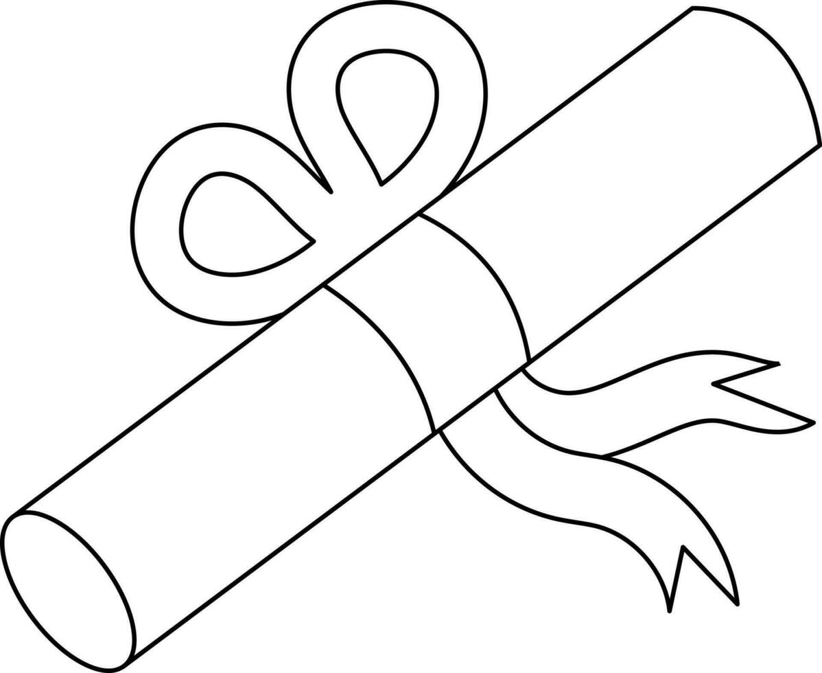 Document folded by ribbon in black line art. vector