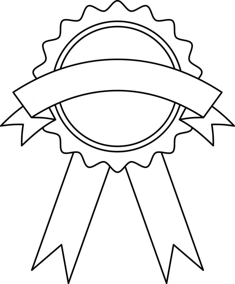 Black line art badge decorated with ribbon. vector