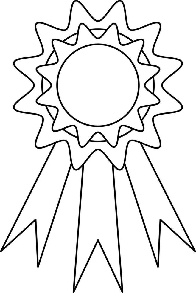 Badge decorated with ribbon in black line art. vector