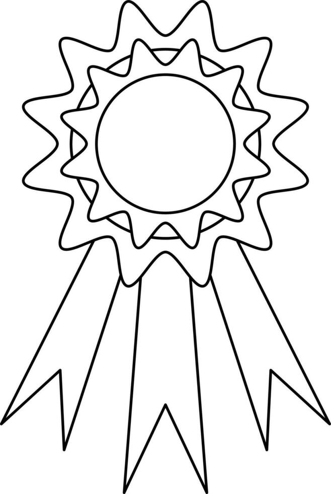 Badge decorated with ribbon in black line art. vector