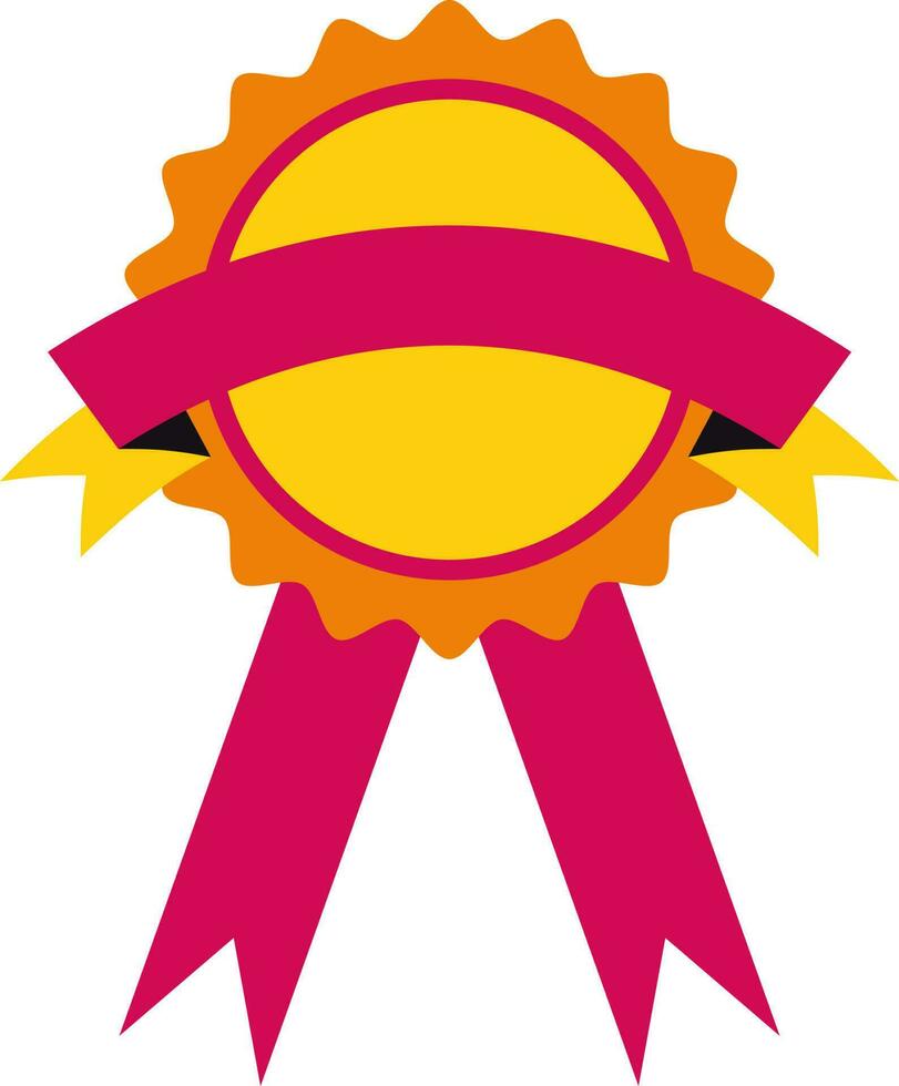 Yellow and orange badge decorated with pink ribbon. vector