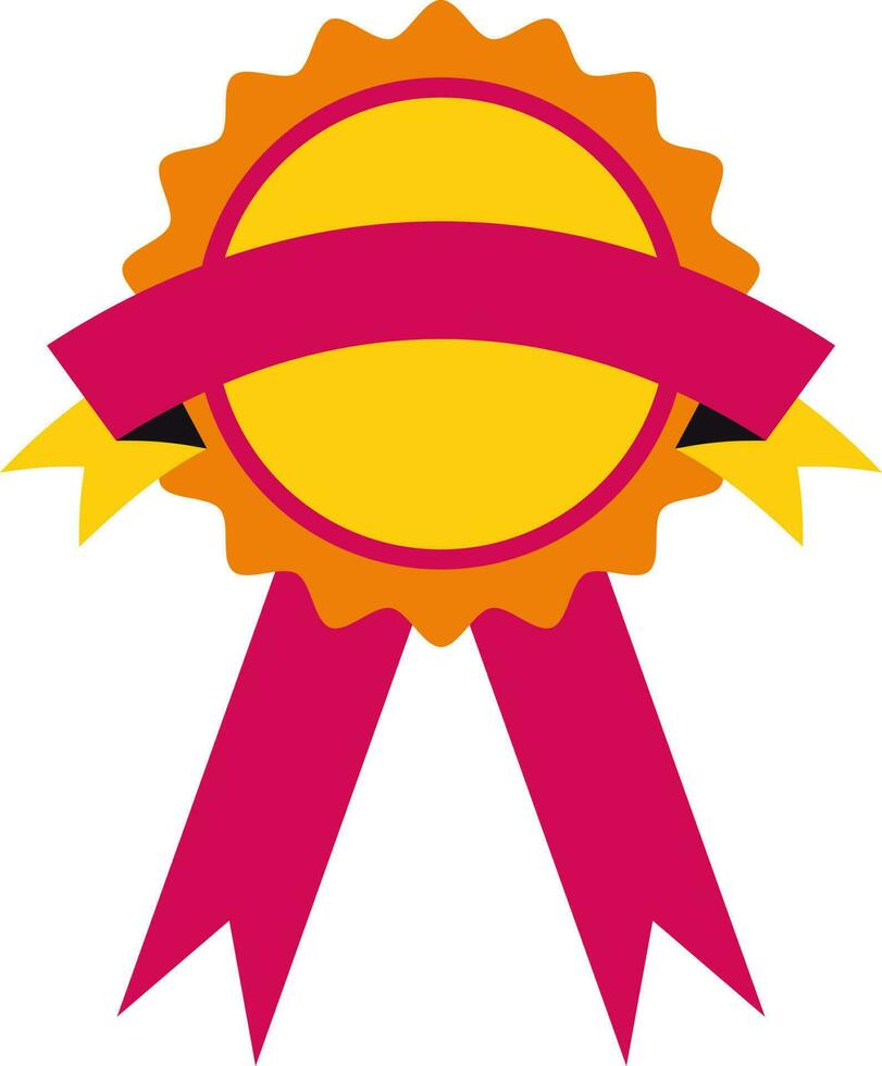 Yellow and orange badge decorated with pink ribbon. vector