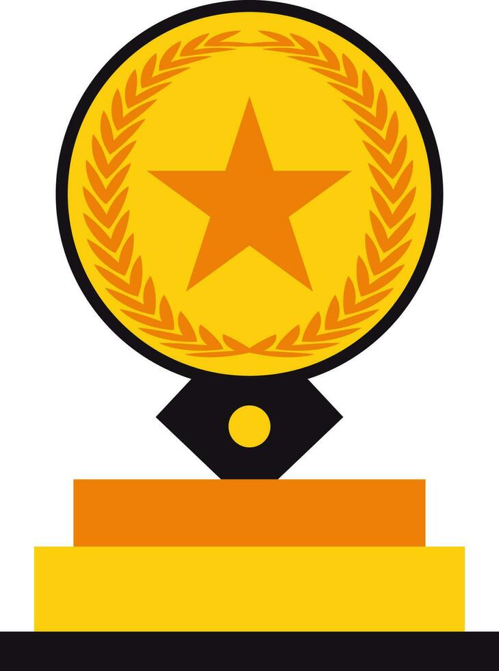 Orange star decorated laurel wreath in yellow circular shape trophy award. vector