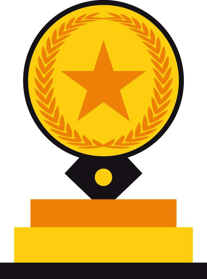 Orange star decorated laurel wreath in yellow circular shape trophy award. vector