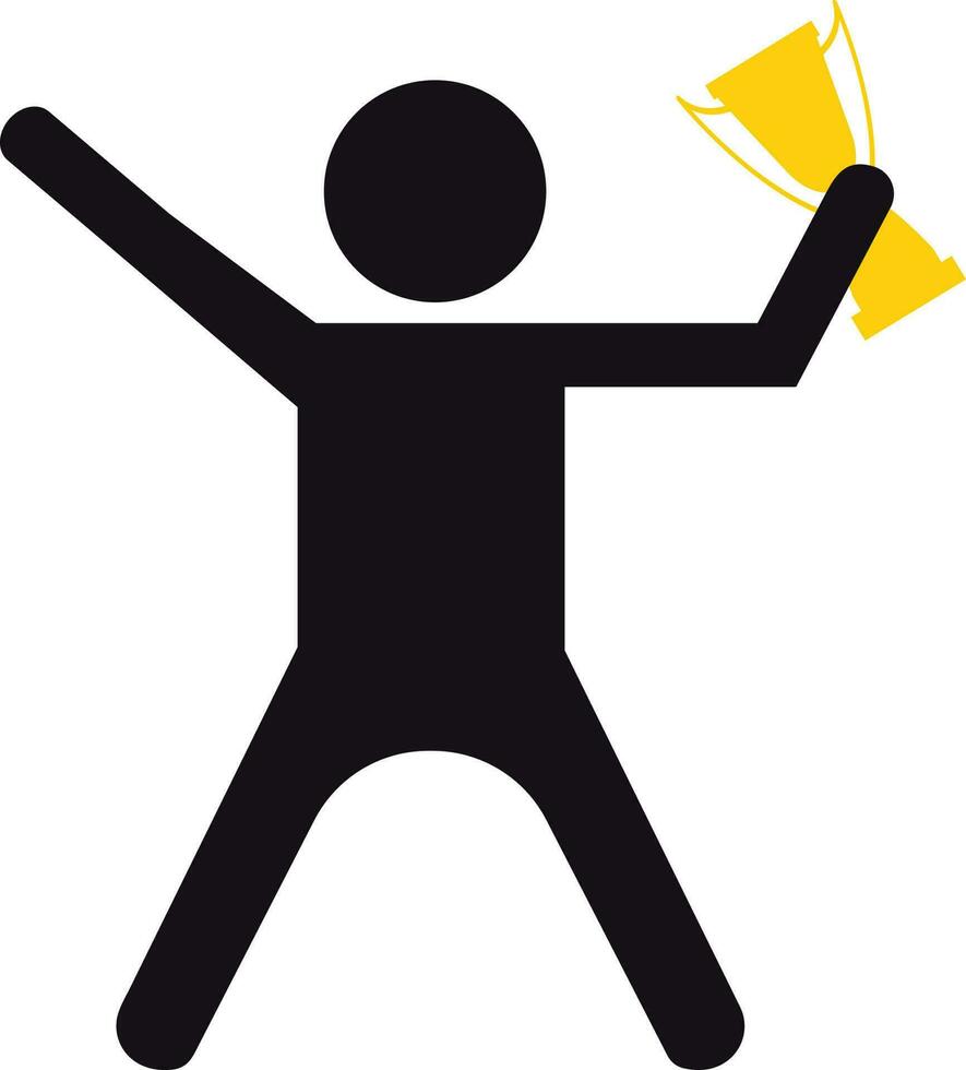 Character of a black faceless winner holding yellow trophy cup. vector