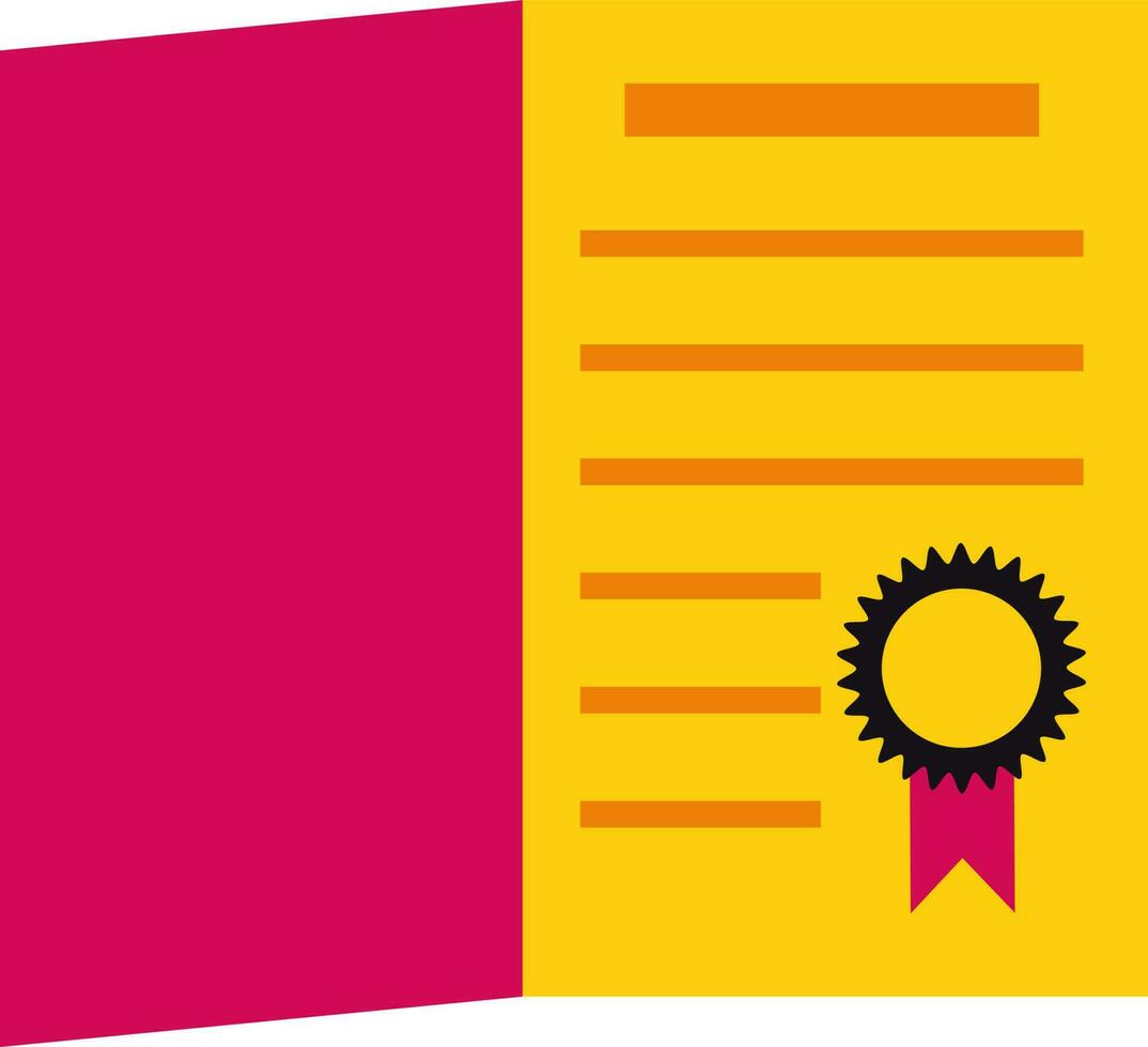 Pink and yellow certificate with black badge. vector