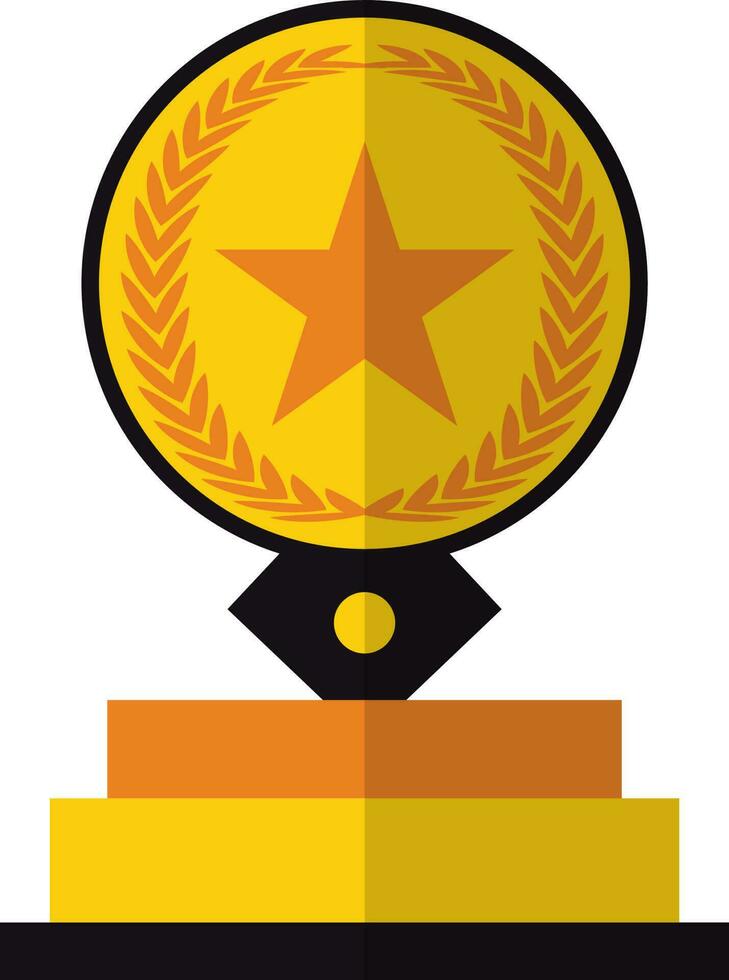 Orange star decorated laurel wreath in yellow circular shape trophy award. vector