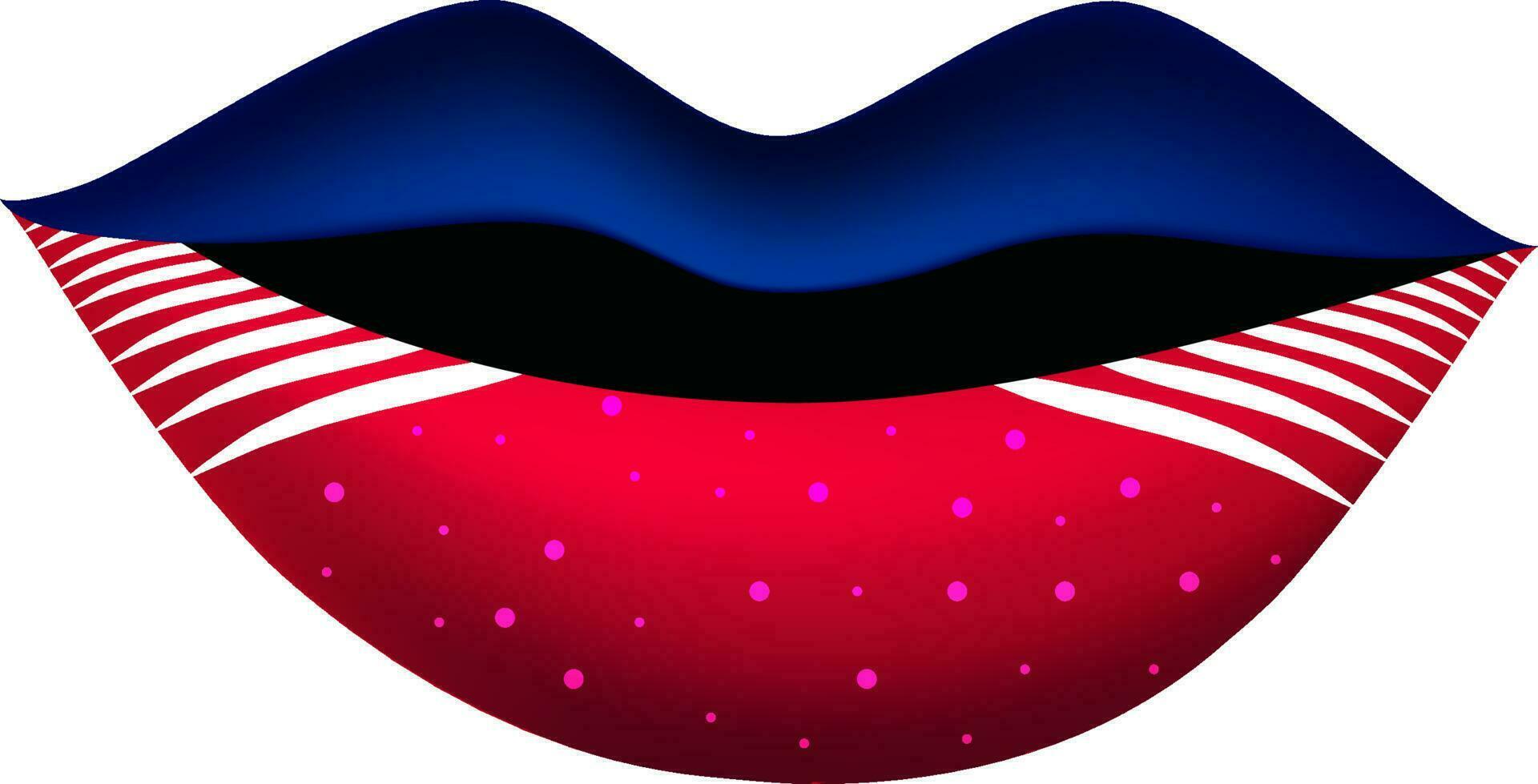 Glossy lips painted in blue, red and white colors. vector