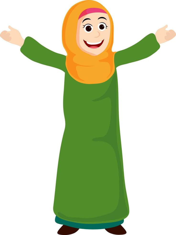 Illustration of cheerful islamic woman. vector