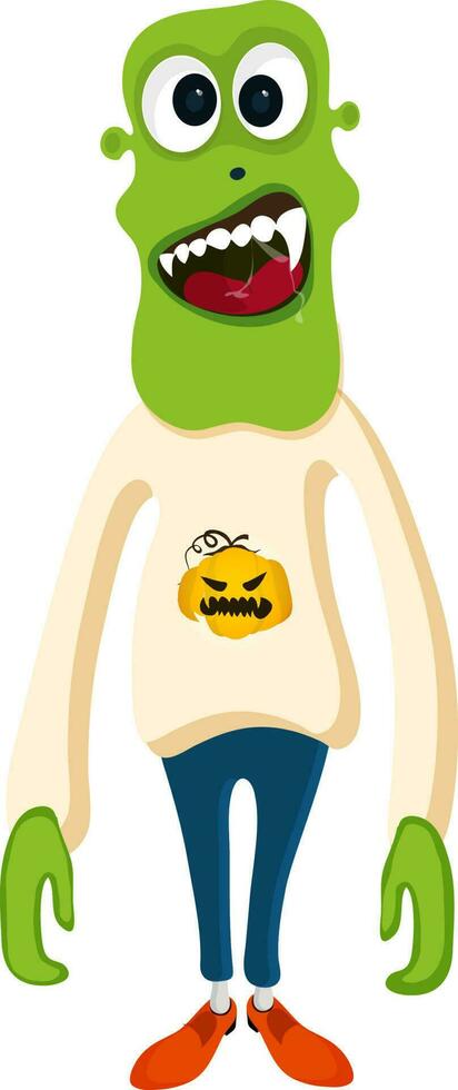 Illustration of green monster in human clothes. vector