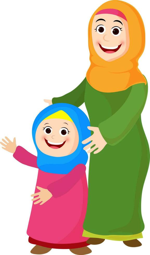 Cute islamic mother and daughter character. vector