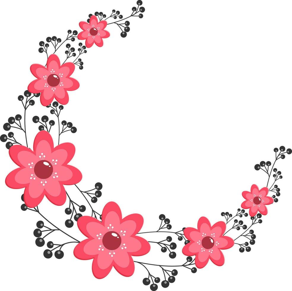Creative crescent moon with pink flowers. vector