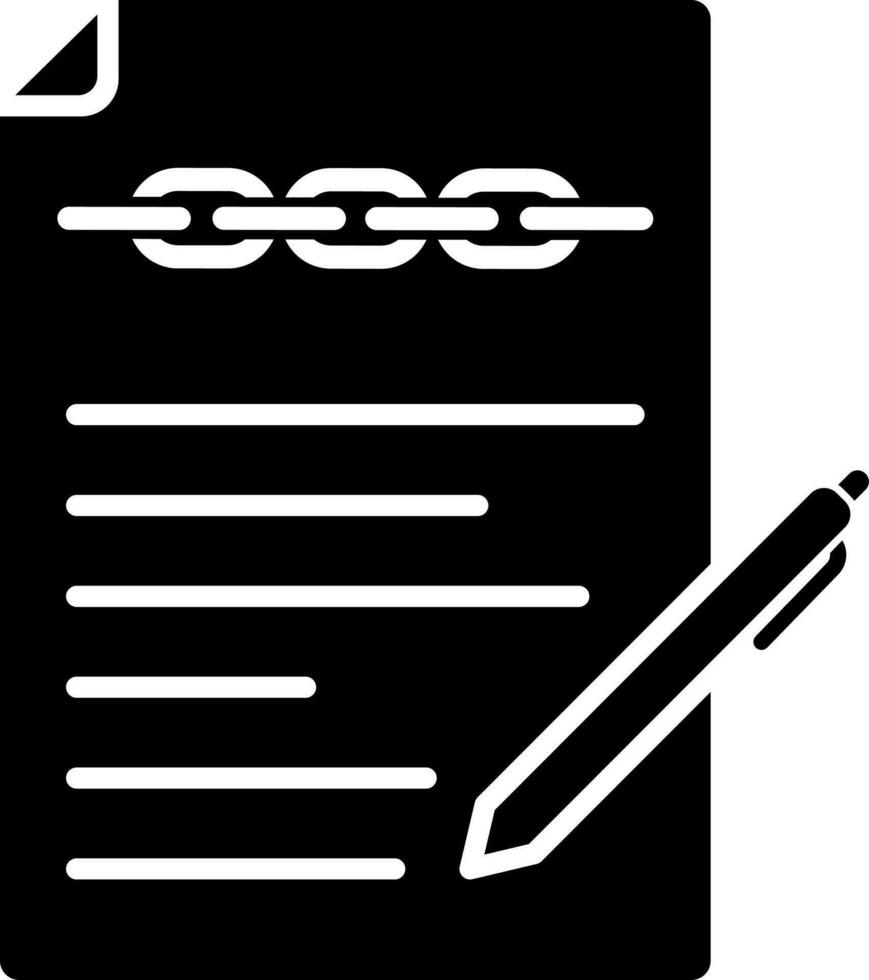 Document with pen glyph icon or symbol. vector