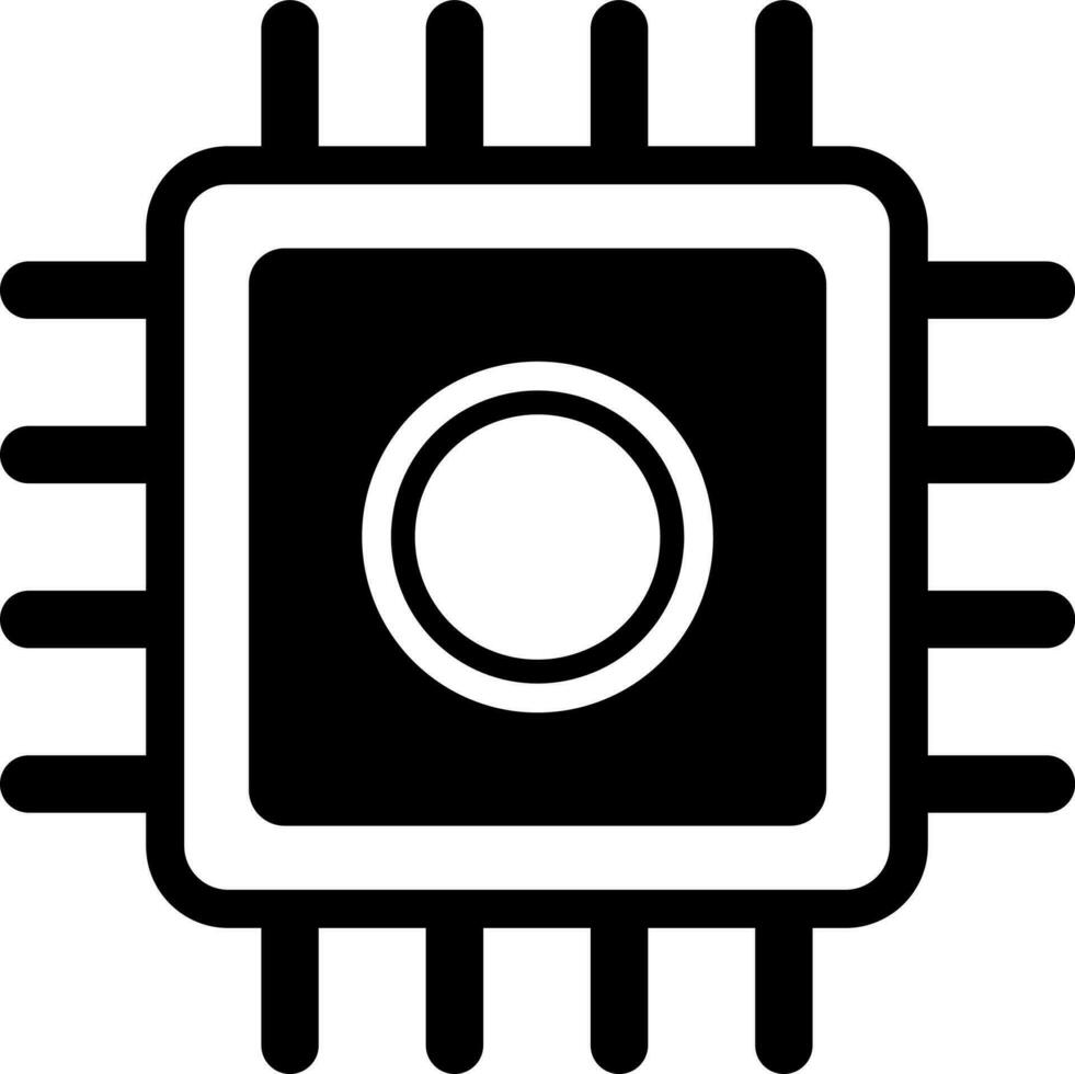 Black and White microchip or cpu icon in flat style. vector