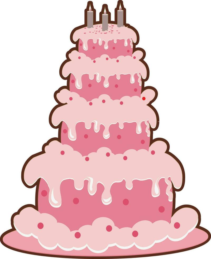 Decorated pink birthday layer cake. vector