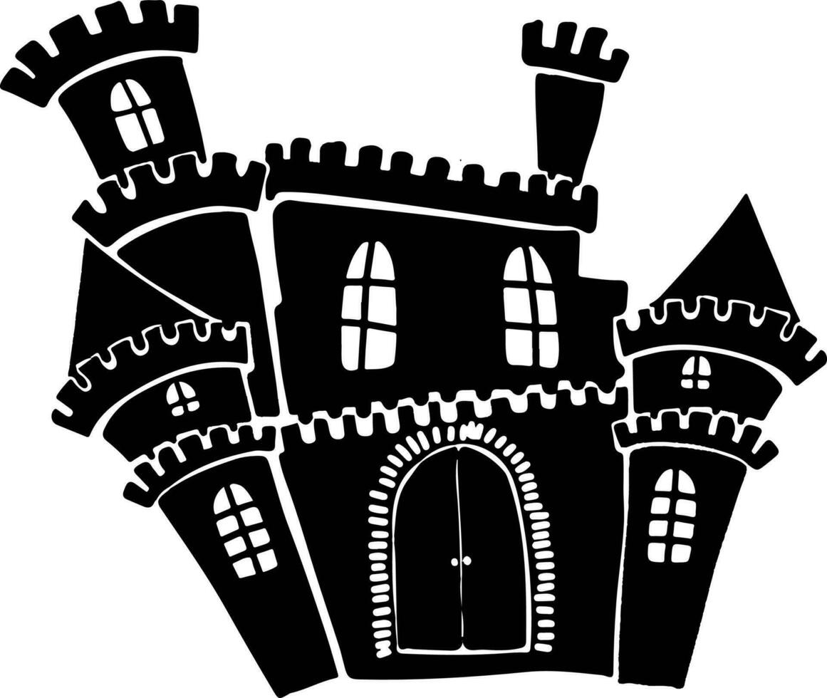 Black and white illustration of haunted house. vector